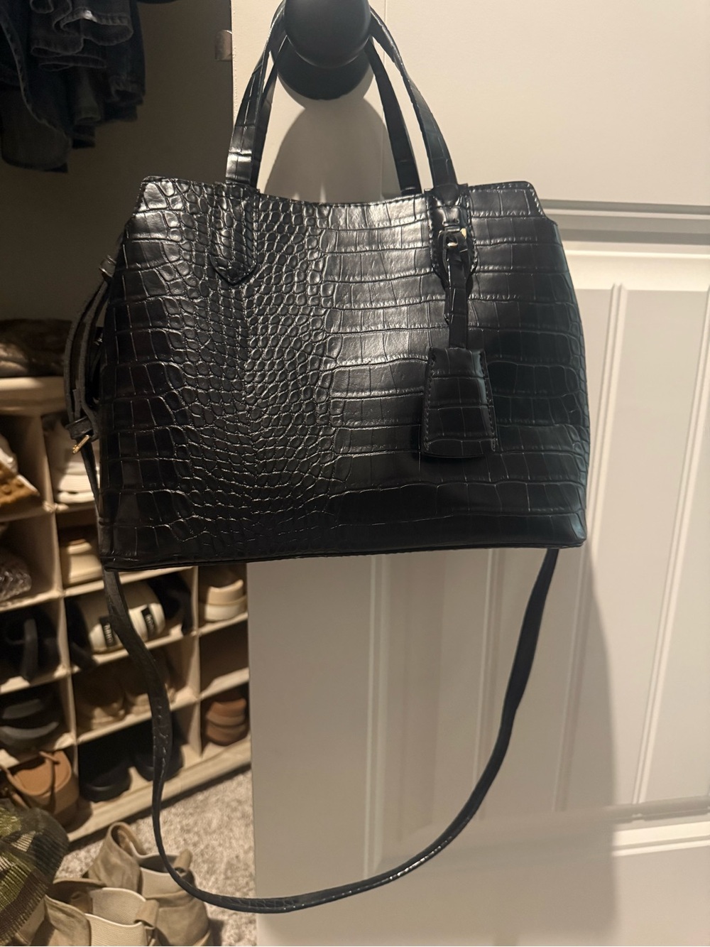 A NEW DAY - Black Croc-Embossed Structured Tote Bag